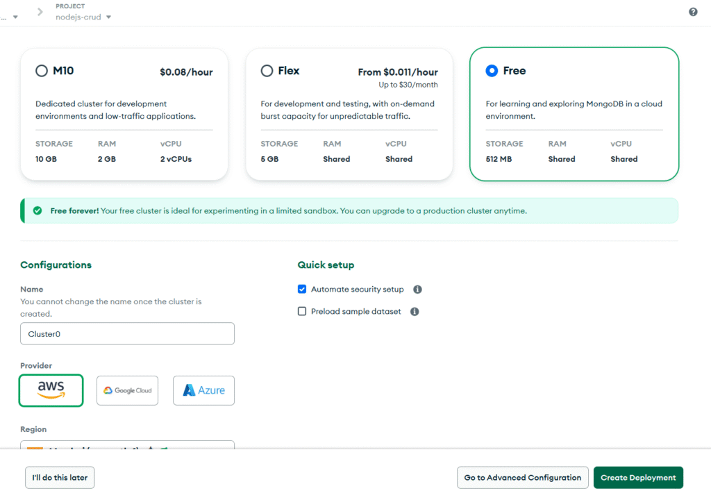 Finding the MongoDB URI: complete crud application  with node express and mongodb
