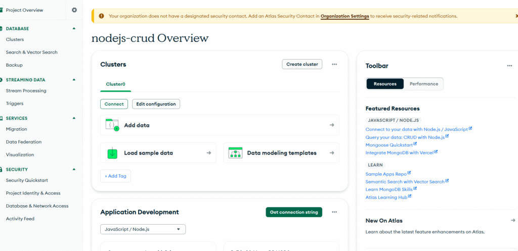 Finding the MongoDB URI: complete crud application  with node express and mongodb
